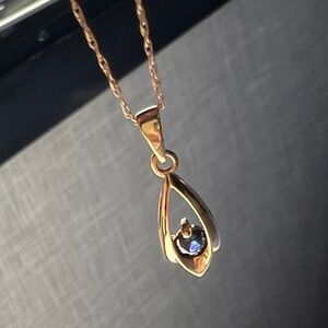 Sapphire Teardrop Pendant Necklace 14K